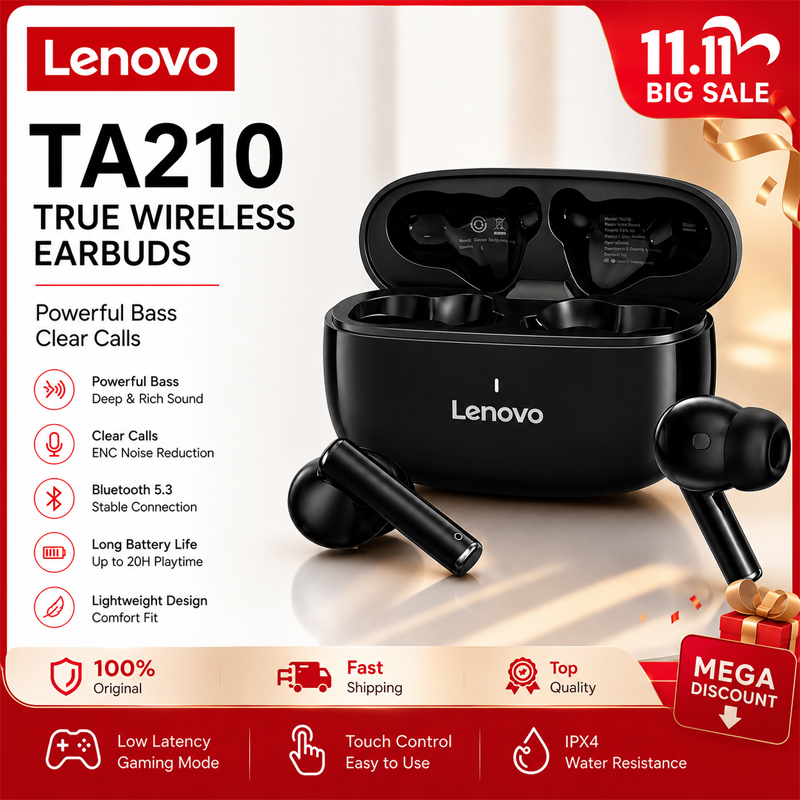 Anc Wireless Over Ear Headphones - Lenovo TA210 Bluetooth Draadloze Hoofdtelefoon Ingebouwde