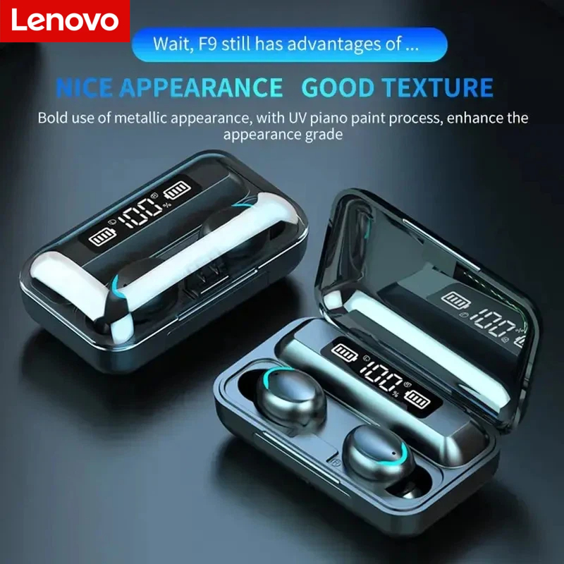 Headphones - Lenovo F9 draadloze Bluetooth-hoofdtelefoon - oplaadcase