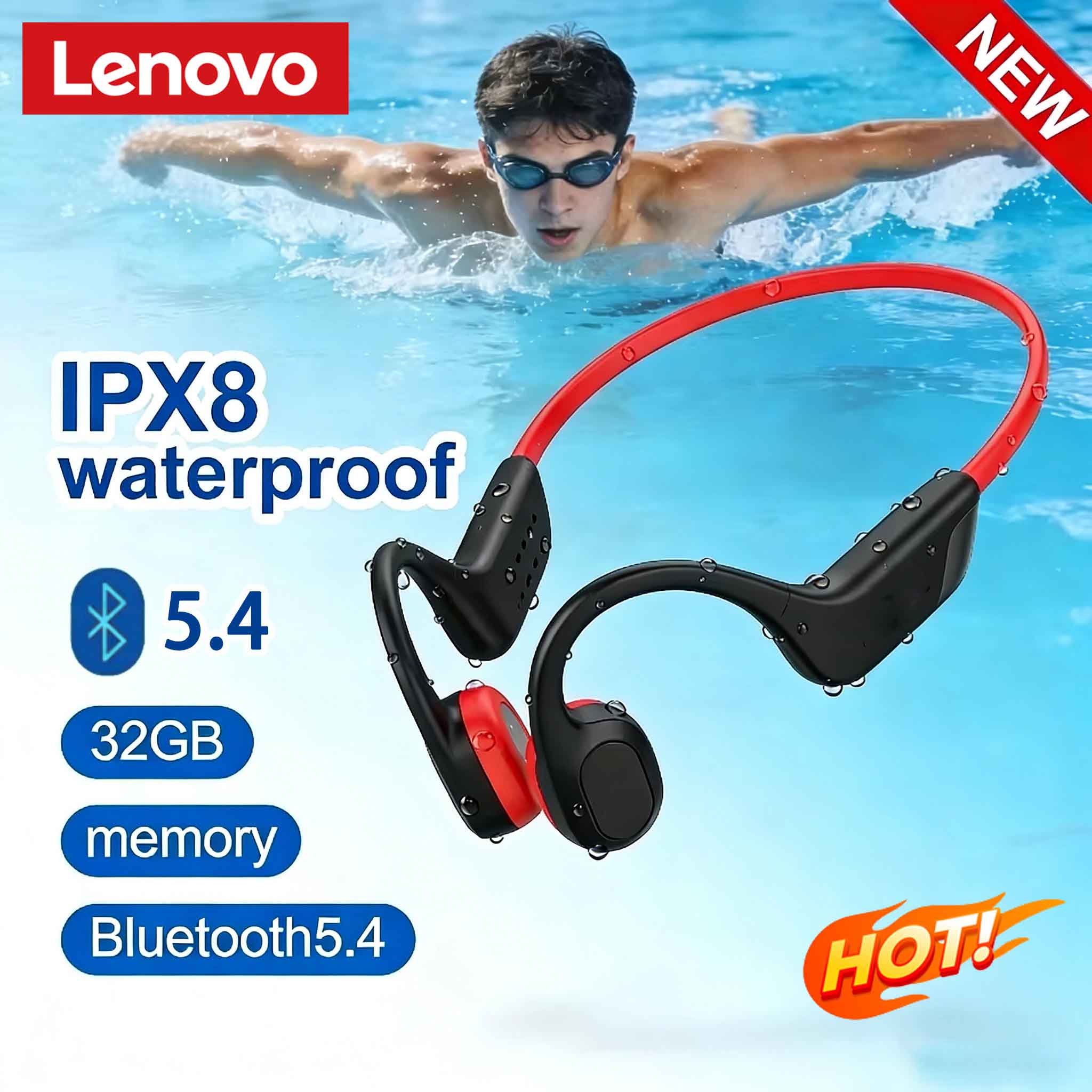 Bone Conduction Running Headphones - Lenovo Beengeleidingsheadset Bluetooth 5.4 Met Microfoon