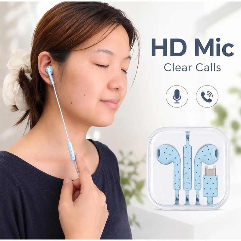 Type C Oordopjes met Polka Dot - Type C Wired Earphones With Mic recensie en prijs