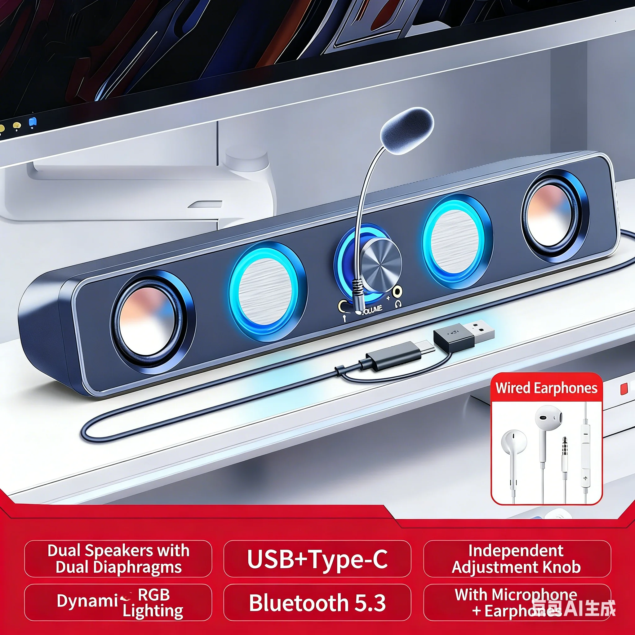 RGB Gaming Soundbar 2.0 Surrou - Rgb Computer Soundbar For Pc recensie en prijs